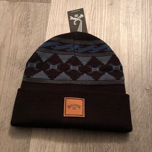 Billabong Chase Beanie Black + Blue & Light Blue Wave & Geometric Print OS NWT